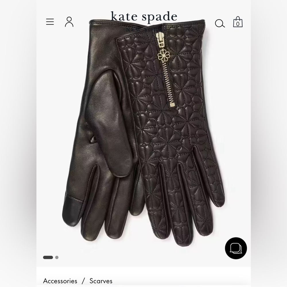 NWT Kate Spade Quilted Spade Flower Zip Tech Gloves Size Small